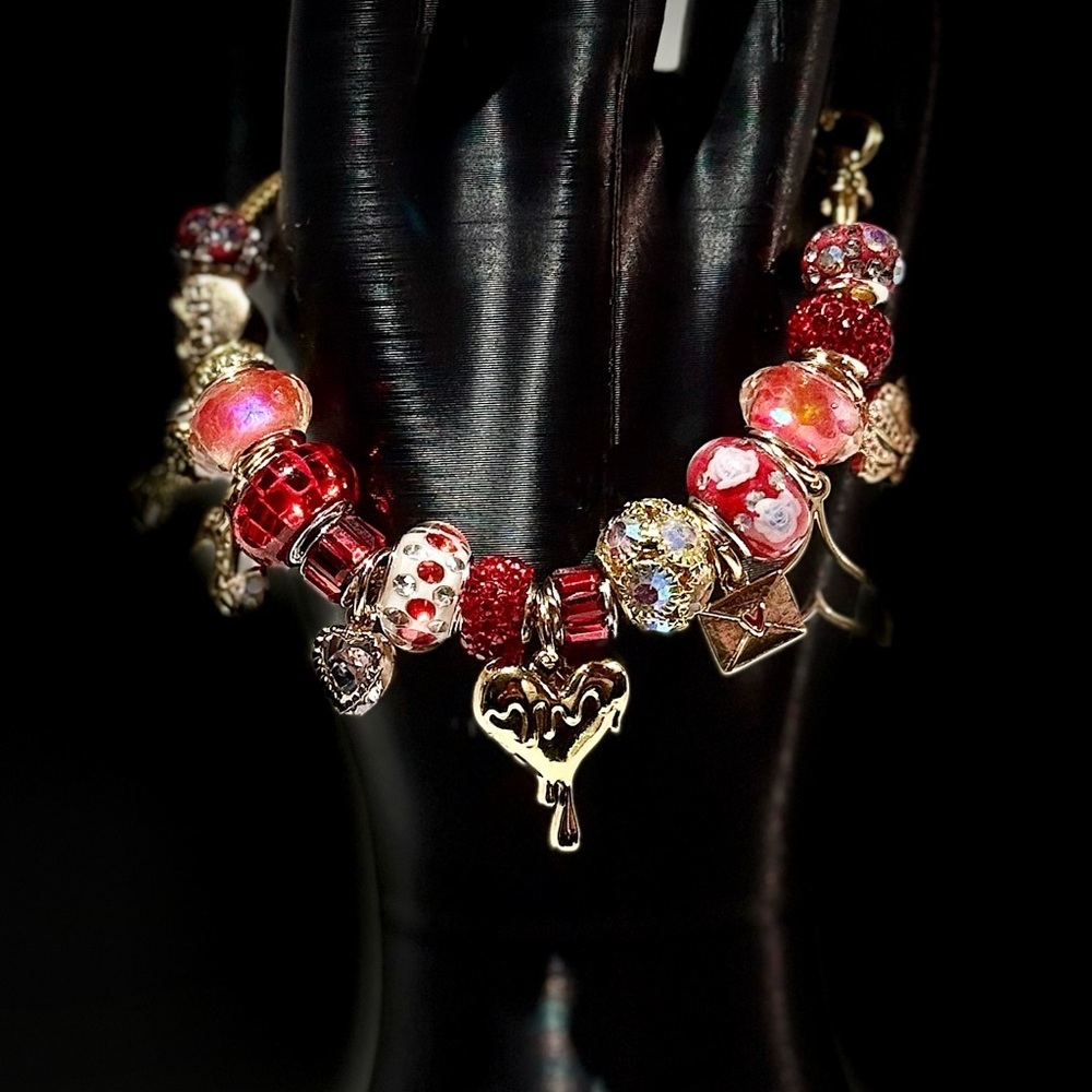 Elegant Red and Gold Charm Bracelet